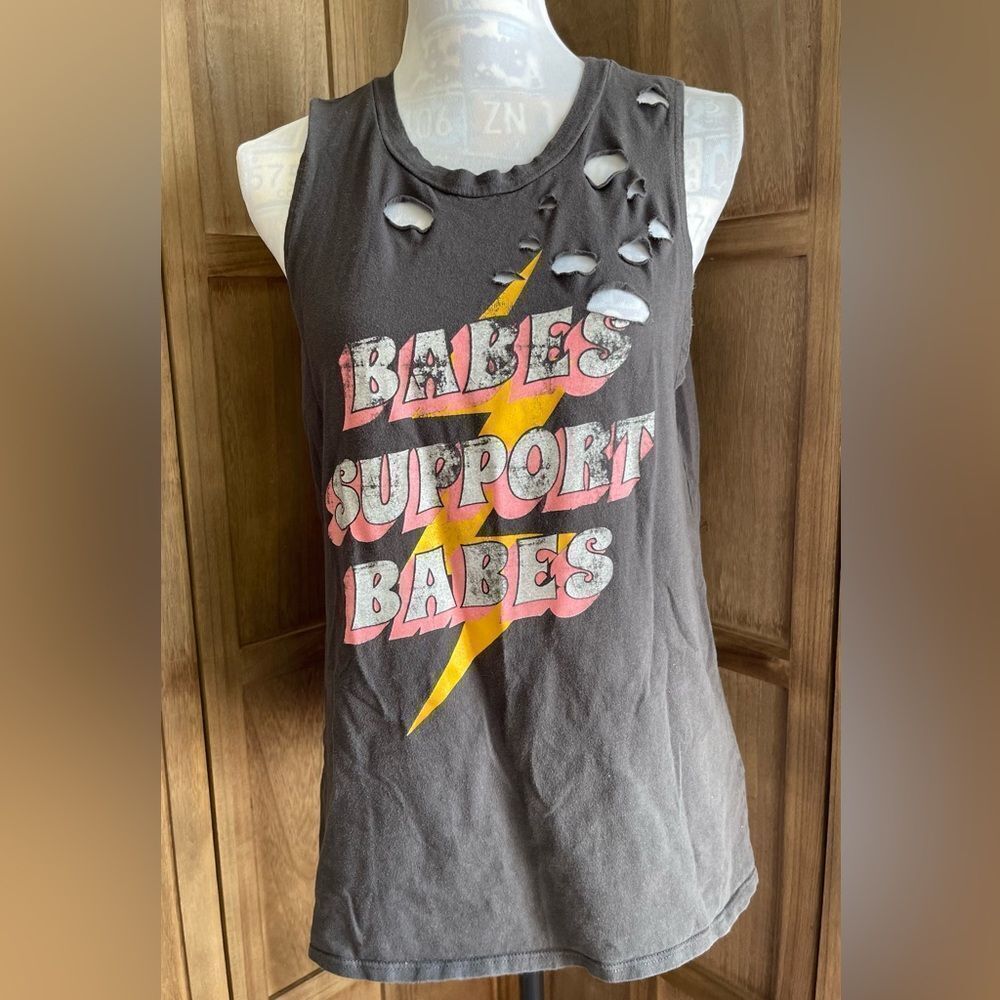 Women’s distressed BABES SUPPORT BABES tank.